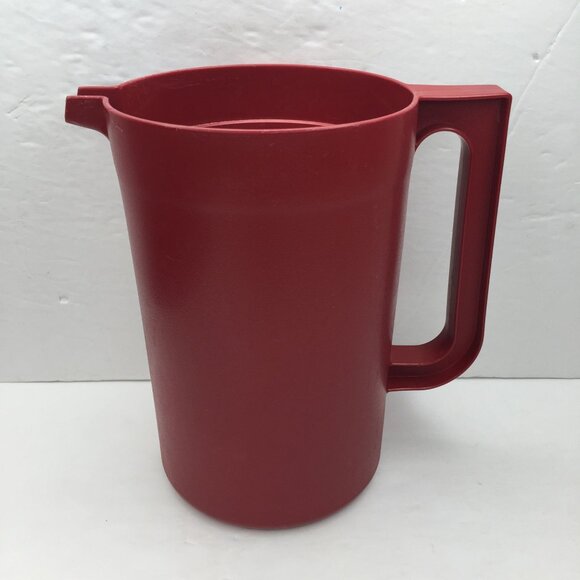 Vintage Tupperware 1.5 Quart Red Pitcher 1676-1 Push Button Seal Lid - Picture 10 of 16